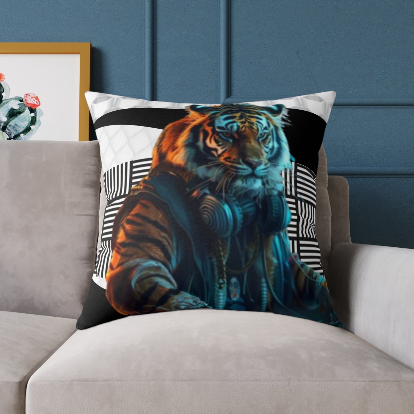 Music Dj Animal Headphones Square Poly Canvas Pillow 08 - Image 19