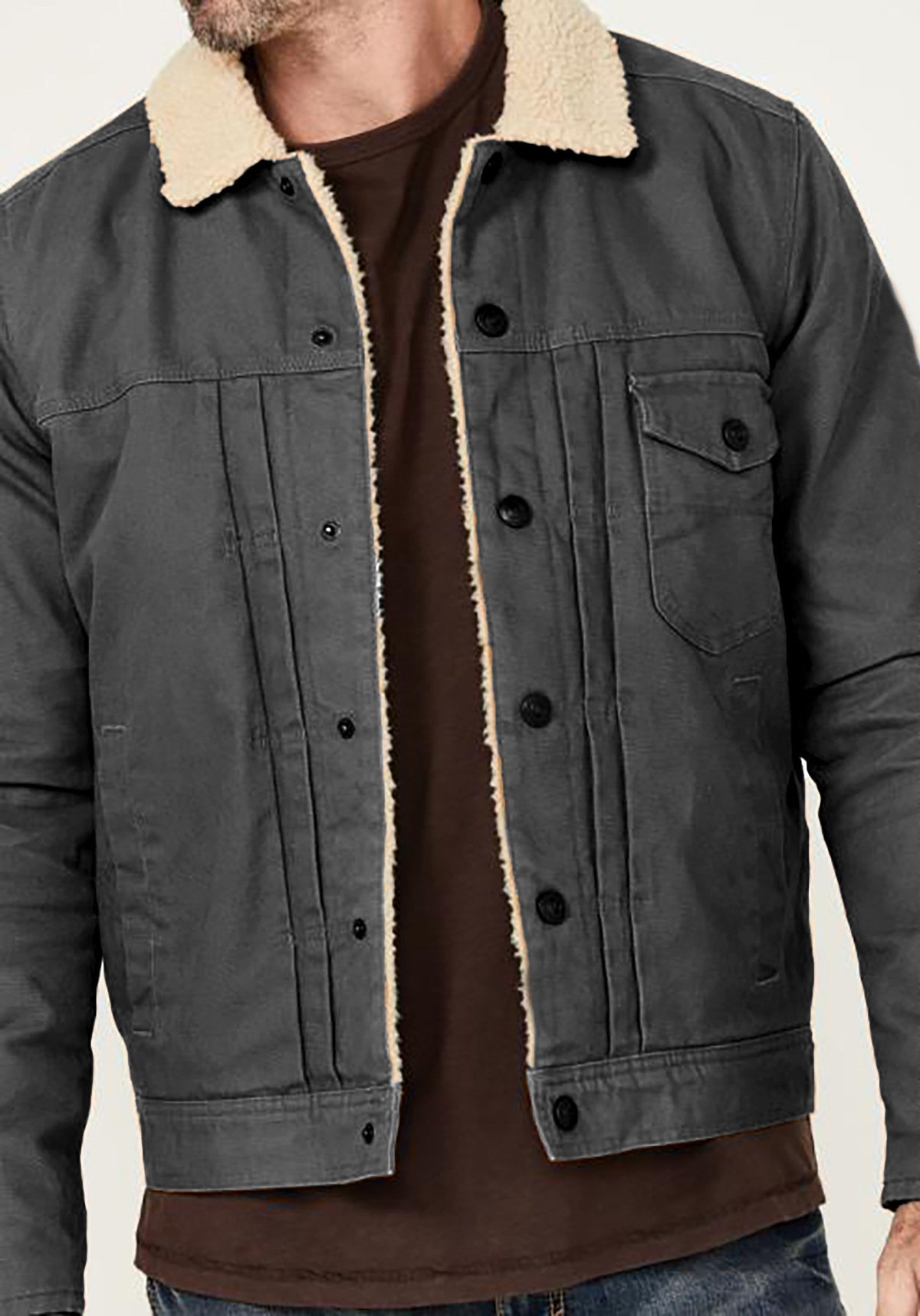 Men's Coat Fleece Padded Coat Fur Collar Single-breasted Multi-pocket - Image 8