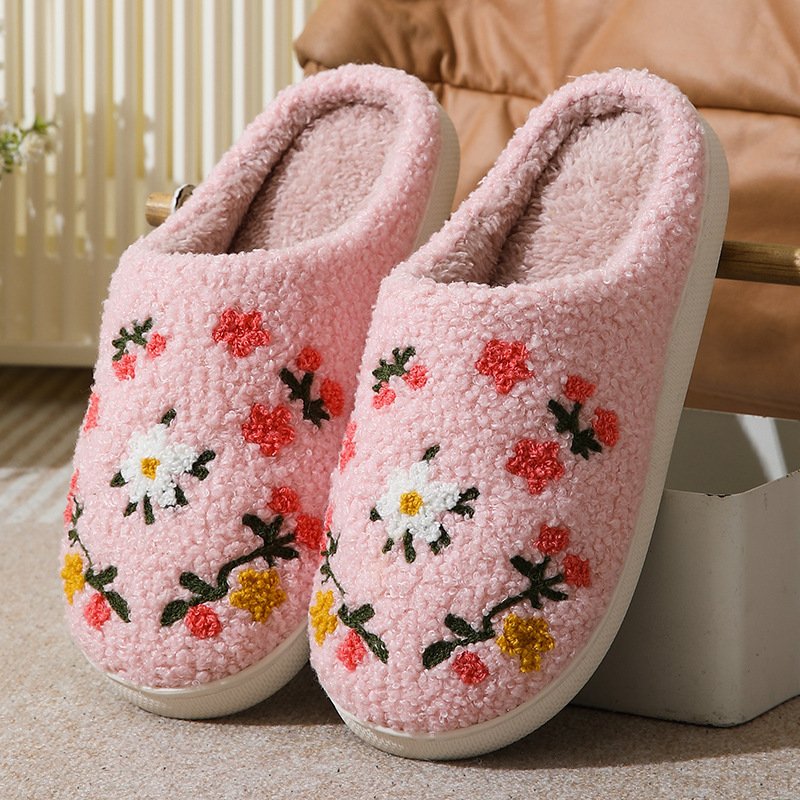 Warm Indoor Comfortable Colorful Flowers Cotton Slippers - Image 7