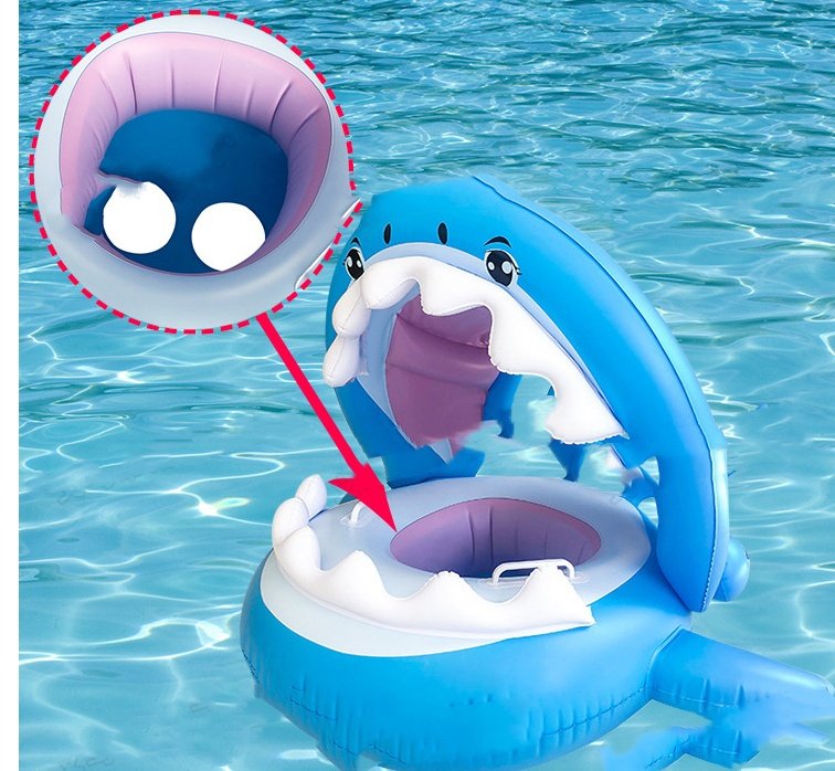 Inflatable Swimming Ring For Kids With Awning Shark Seat Ring Baby Float For Swimming Pool Toys Seat Removable Water Ring - Image 5