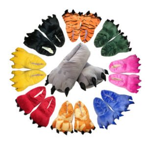 Winter Soft Warm Dinosaur Paw Funny Slippers for Men Women Kids Parent-child Home House Slipper Shoes Room Cotton Shoes