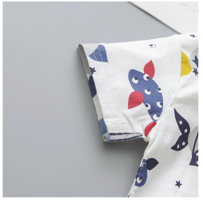 Fashion Toddler Infant Baby Kids Boys Short Sleeve Cartoon Printed Bow Tie Shirt Tops Solid Shorts Gentlement Outfits Set # p4 - Image 5