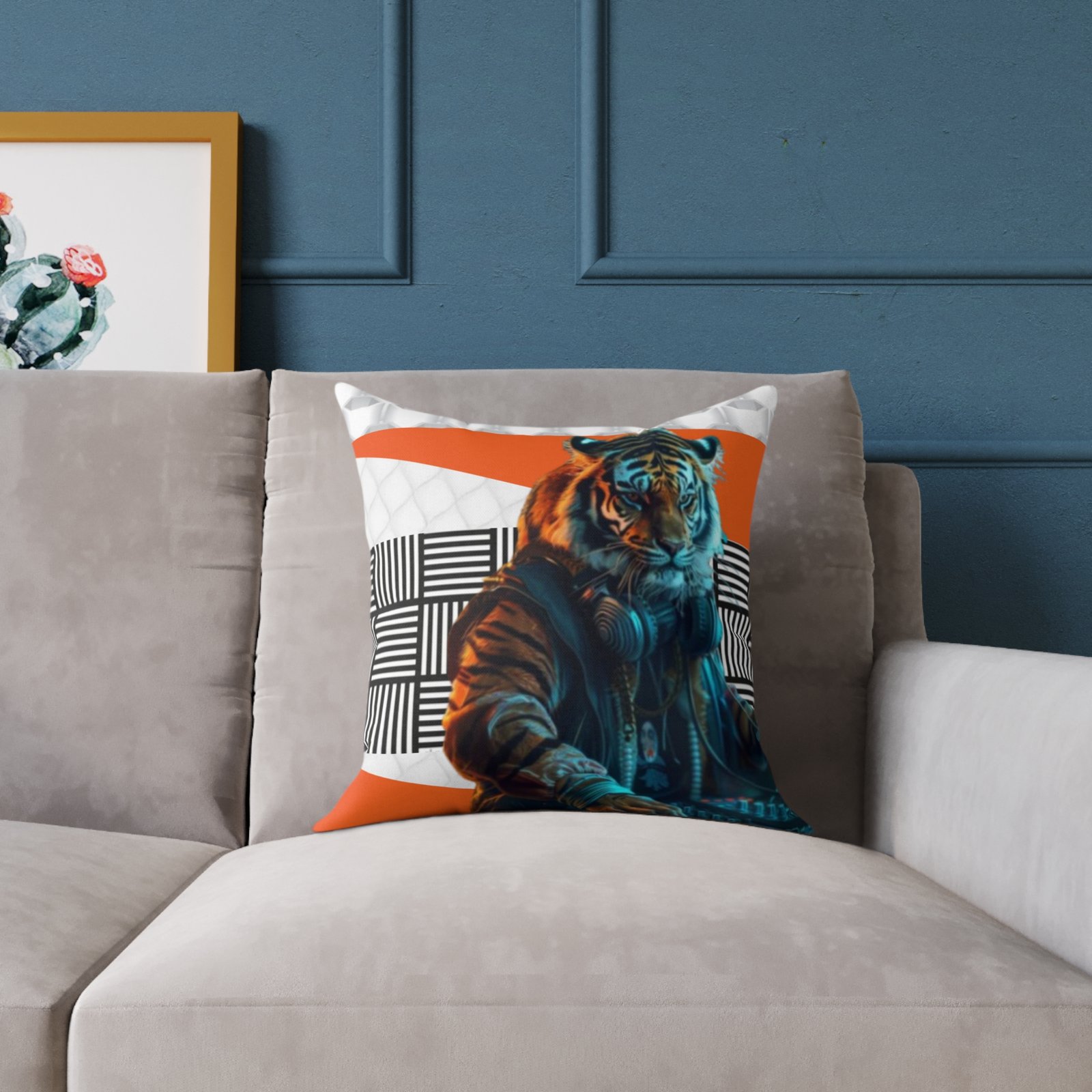 Music Dj Animal Headphones Square Poly Canvas Pillow 08 - Image 3