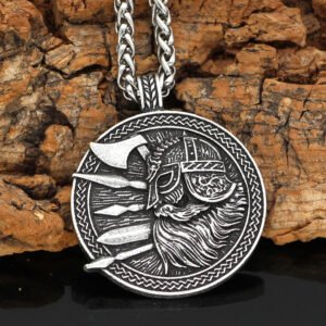 Viking Culture Odin Helmet Axe Round Men's Accessory Necklace