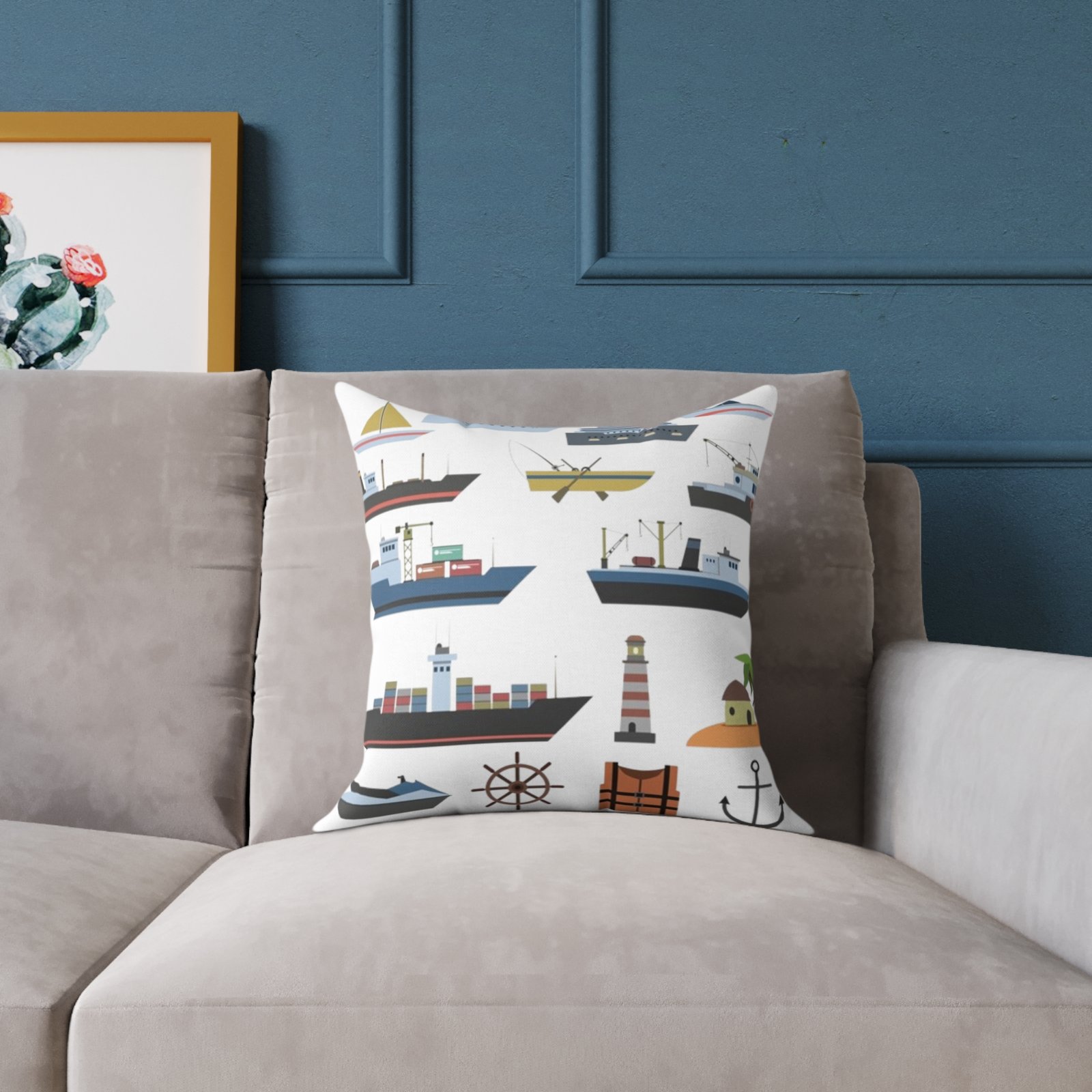 Square Pillow Ships Boats Yachts Sea Sailing Vessels Nautical Decor - Image 3