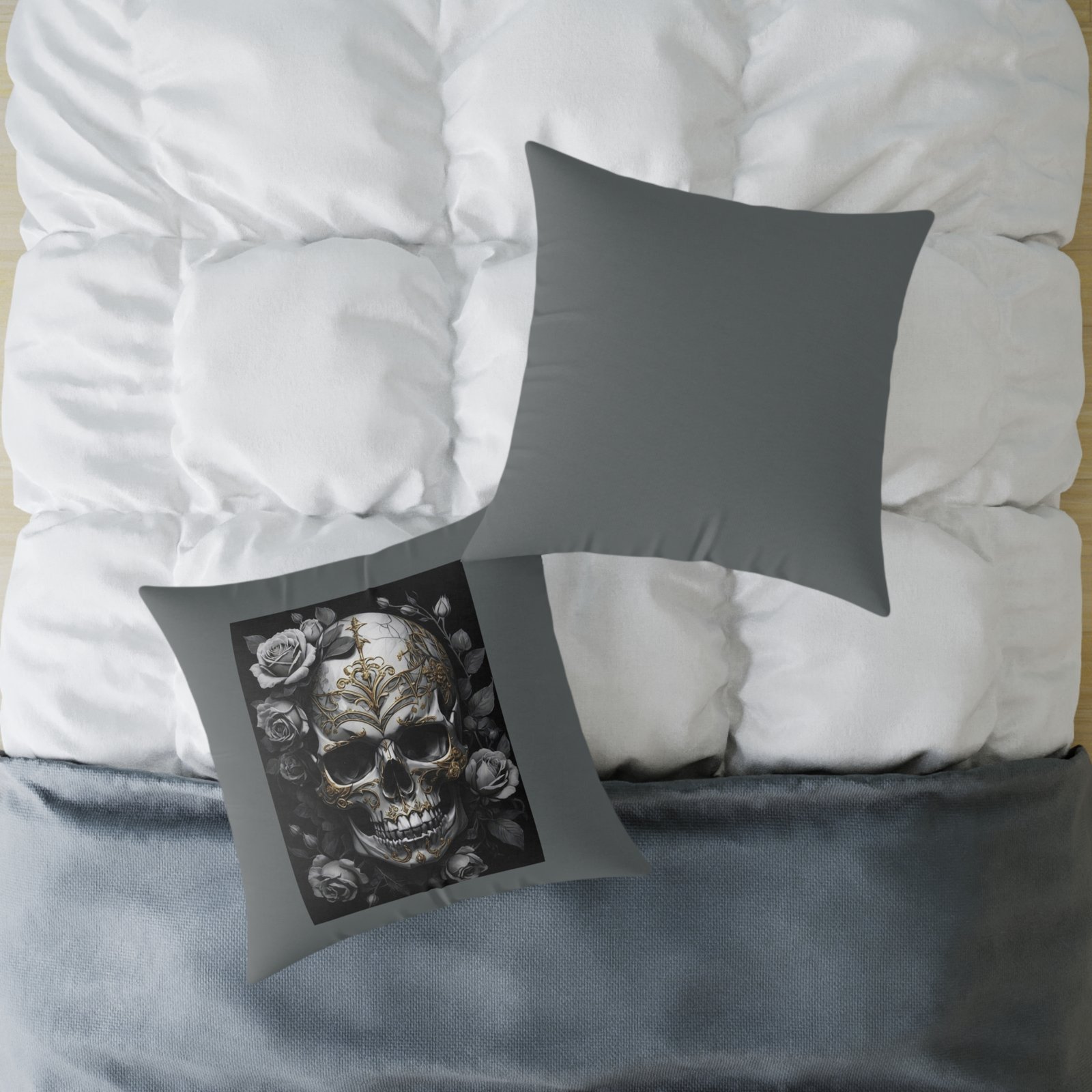 Skull Print Square Poly Canvas Pillow - Image 16