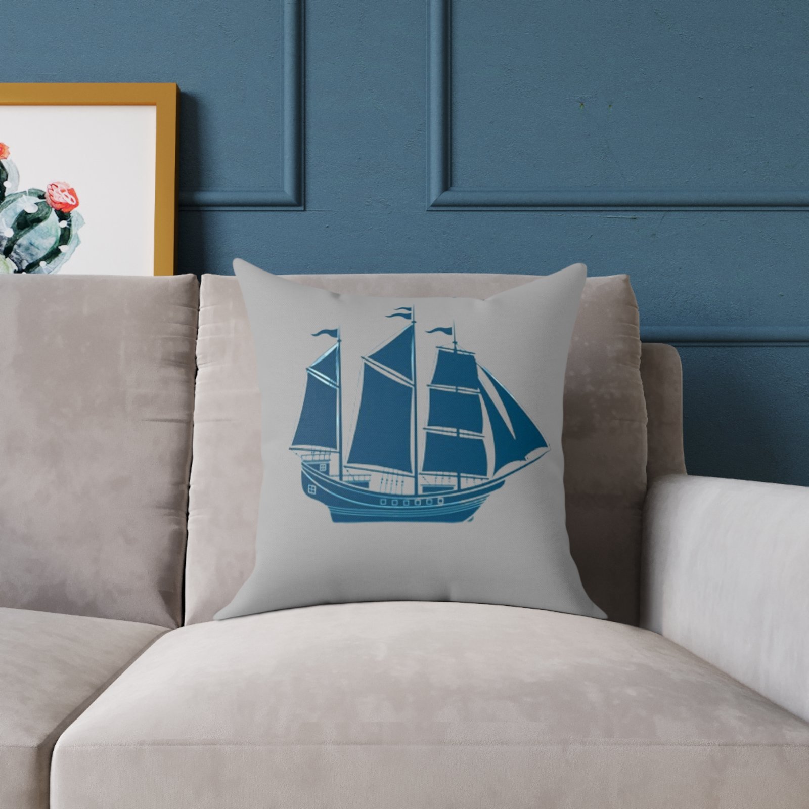 Square Pillow Ships Boats Yachts Sea Sailing Vessels Nautical Decor - Image 7
