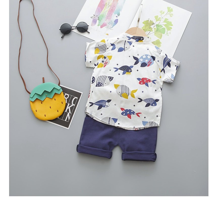 Fashion Toddler Infant Baby Kids Boys Short Sleeve Cartoon Printed Bow Tie Shirt Tops Solid Shorts Gentlement Outfits Set # p4 - Image 3