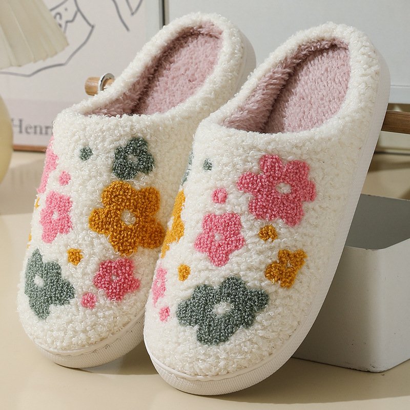 Warm Indoor Comfortable Colorful Flowers Cotton Slippers - Image 6