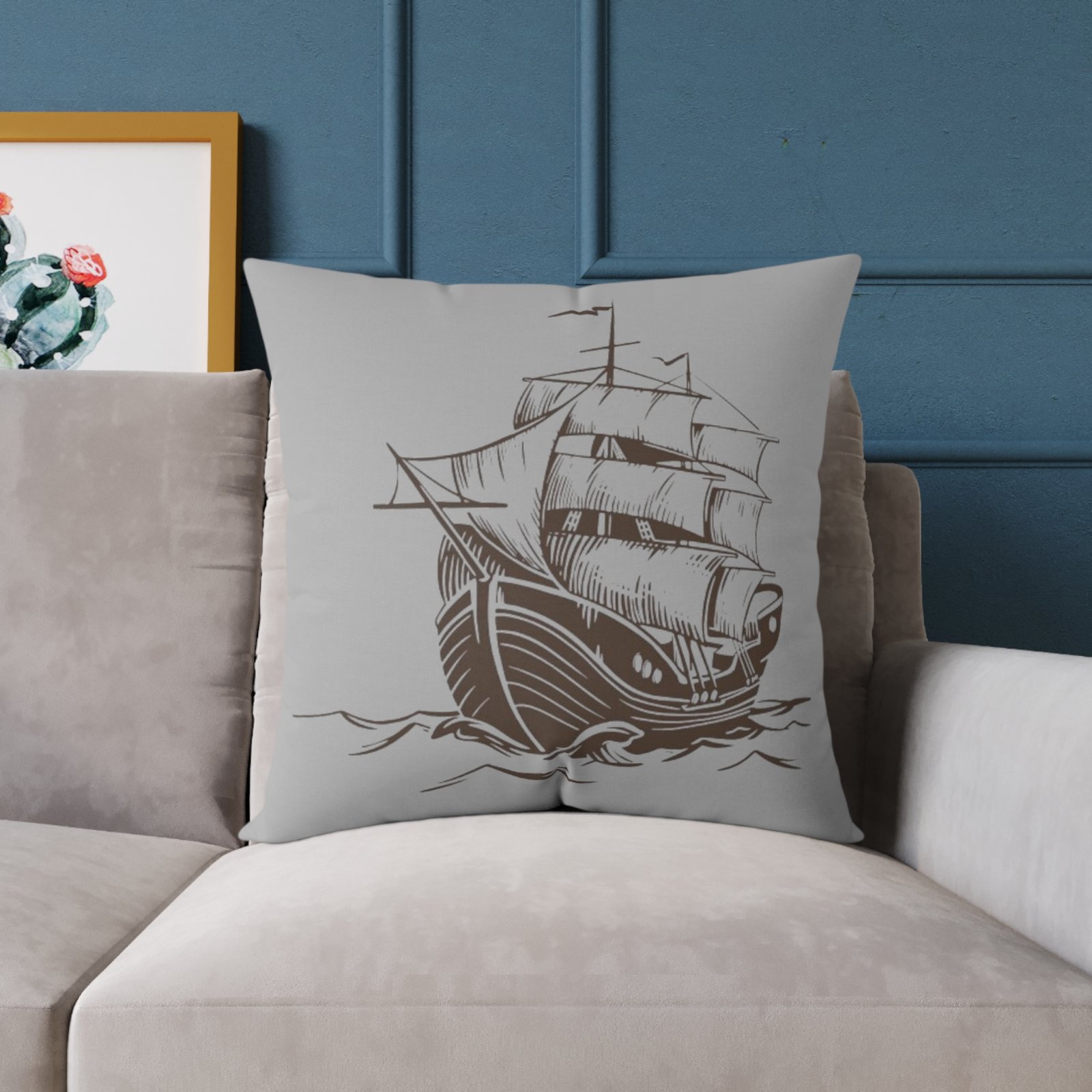 Square Pillow Ships Boats Yachts Sea Sailing Vessels Nautical Decor - Image 15