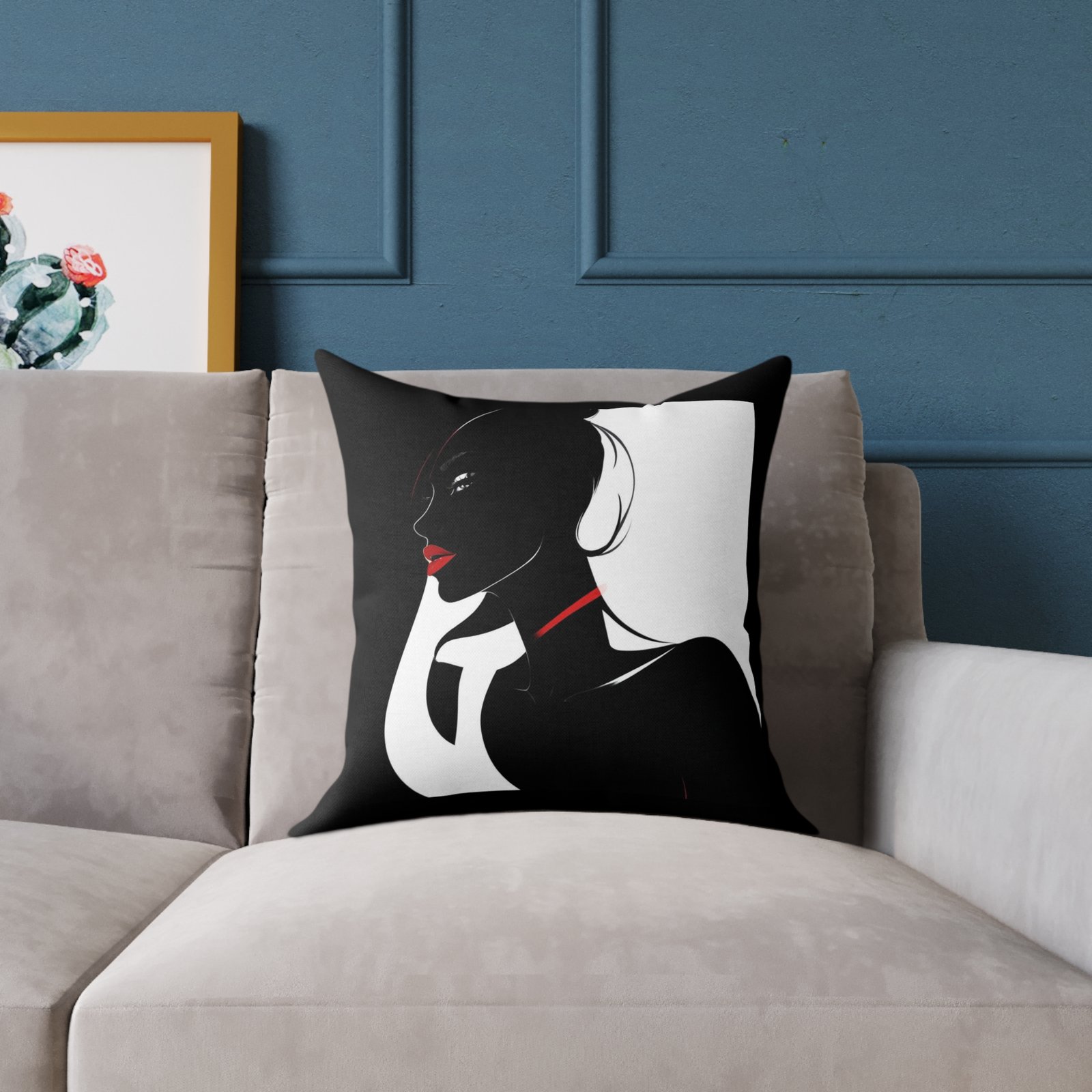 Black & White Square Poly Canvas Pillow - Image 7