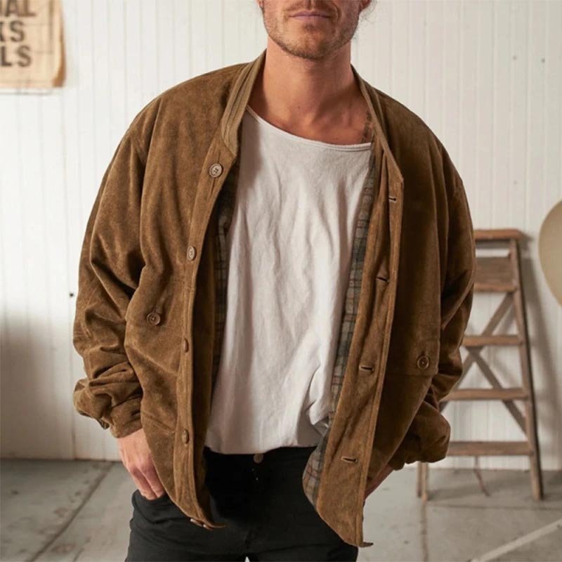 Maillard Suede Coat Men's Solid Color Casual Men's Jackets - Image 2