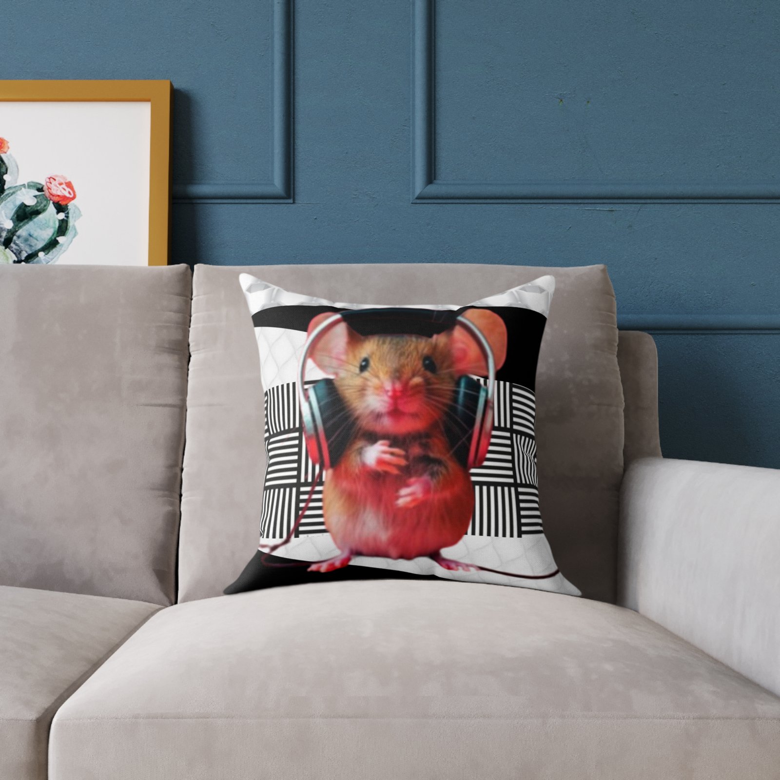 Music Dj Animal Headphones Square Poly Canvas Pillow 08 - Image 3