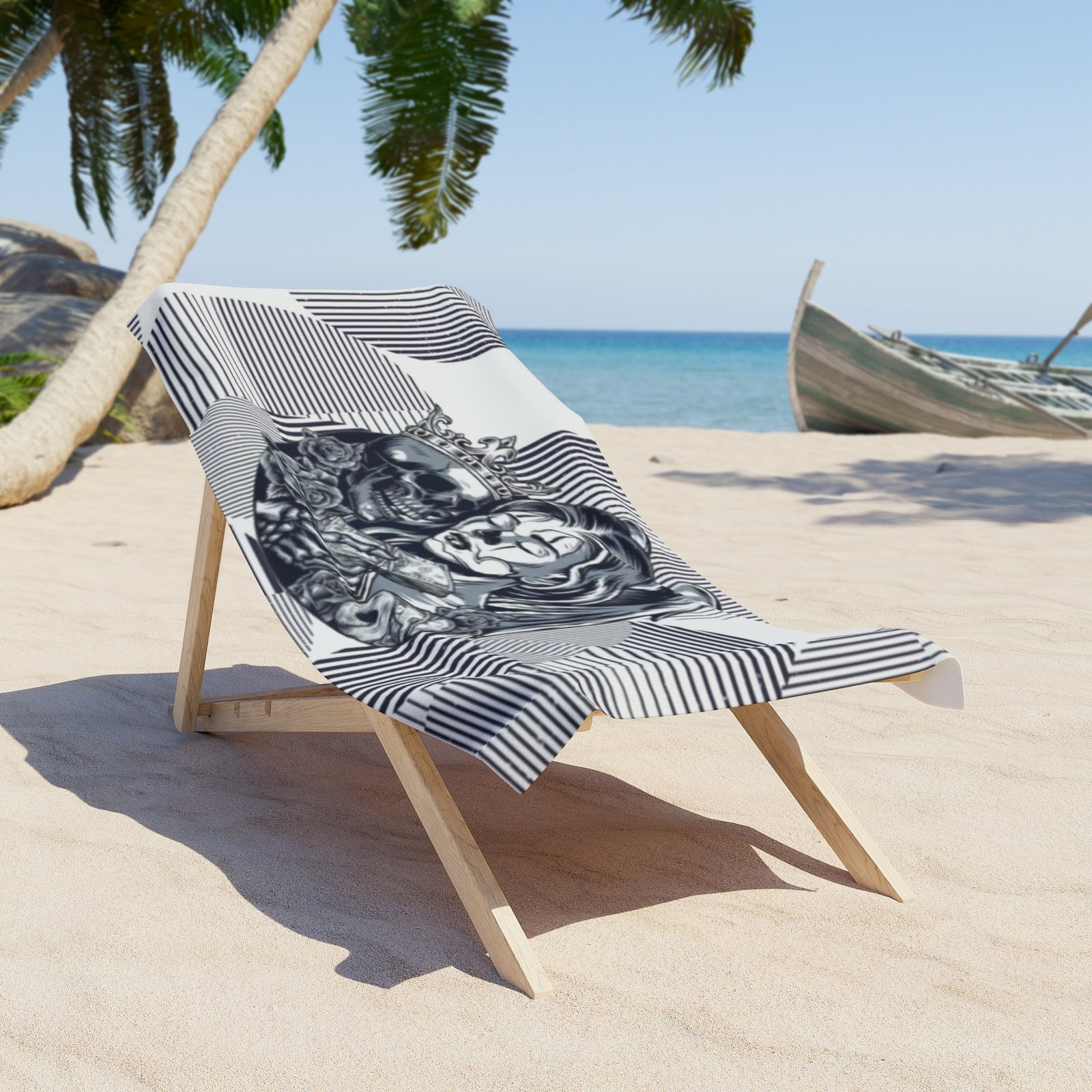 Skull Tattoo Beach Towel - A Bold Statement for Beach Lovers, Surf & Swim, Summer Travel, Pool Parties, Unique Gift Idea - Image 2