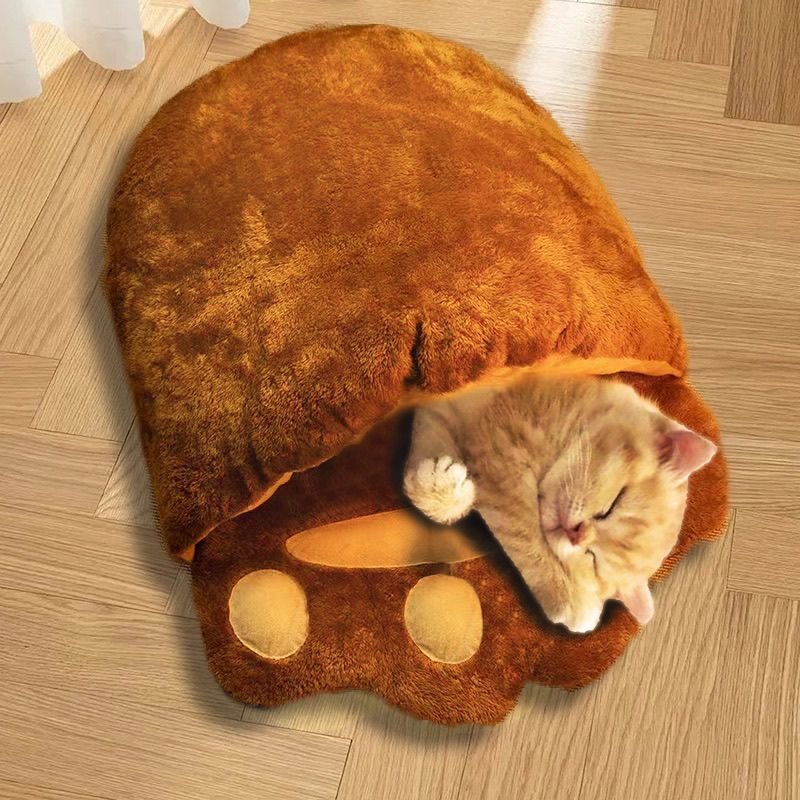Winter Warm Cute Bear Paw Cat Bed Thickened House Semi-closed Cat Nest Large Space Washed Sleeping Bag Dog Pet Bed Pets Products - Image 3