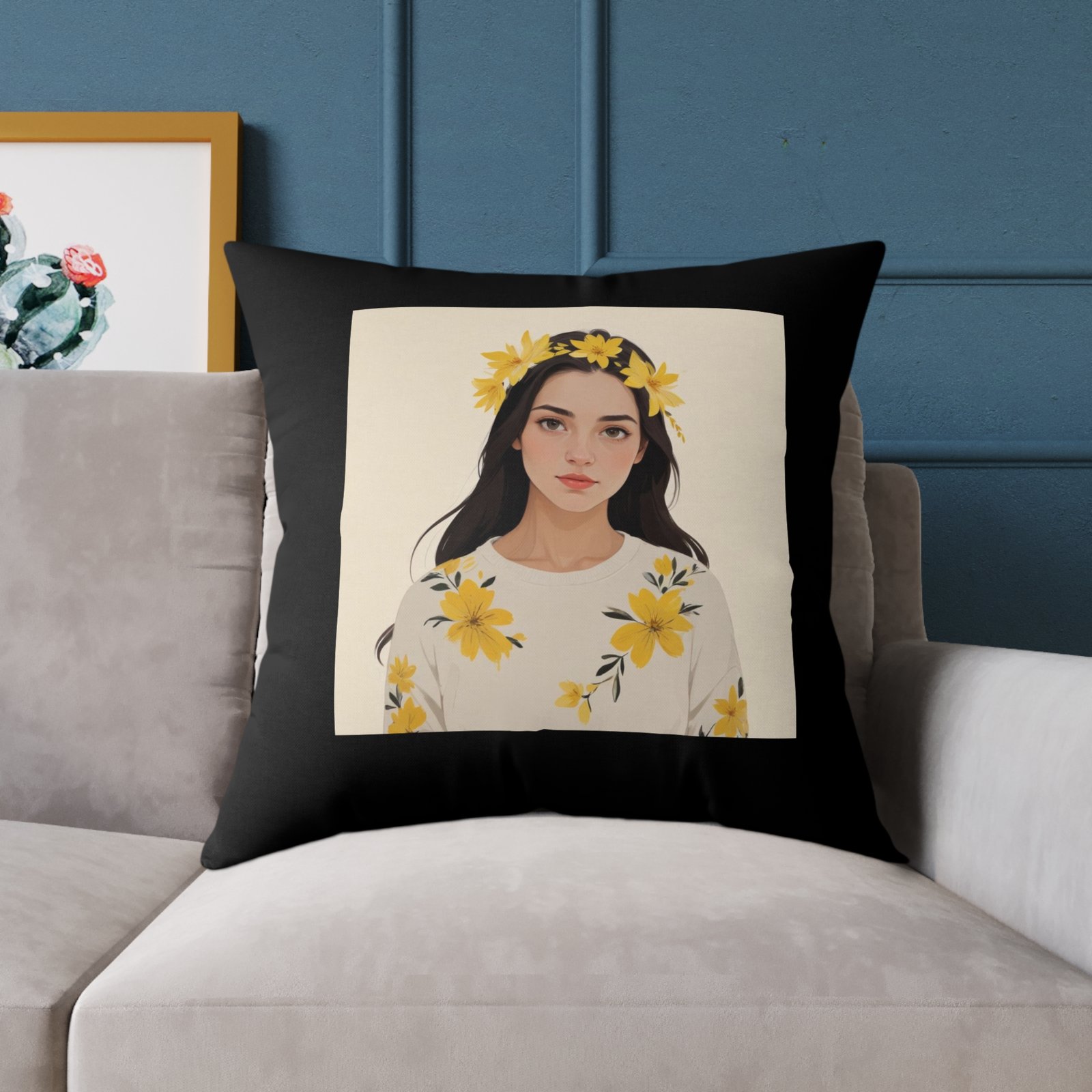 Yellow Flowers Poly Canvas Pillow - Image 19