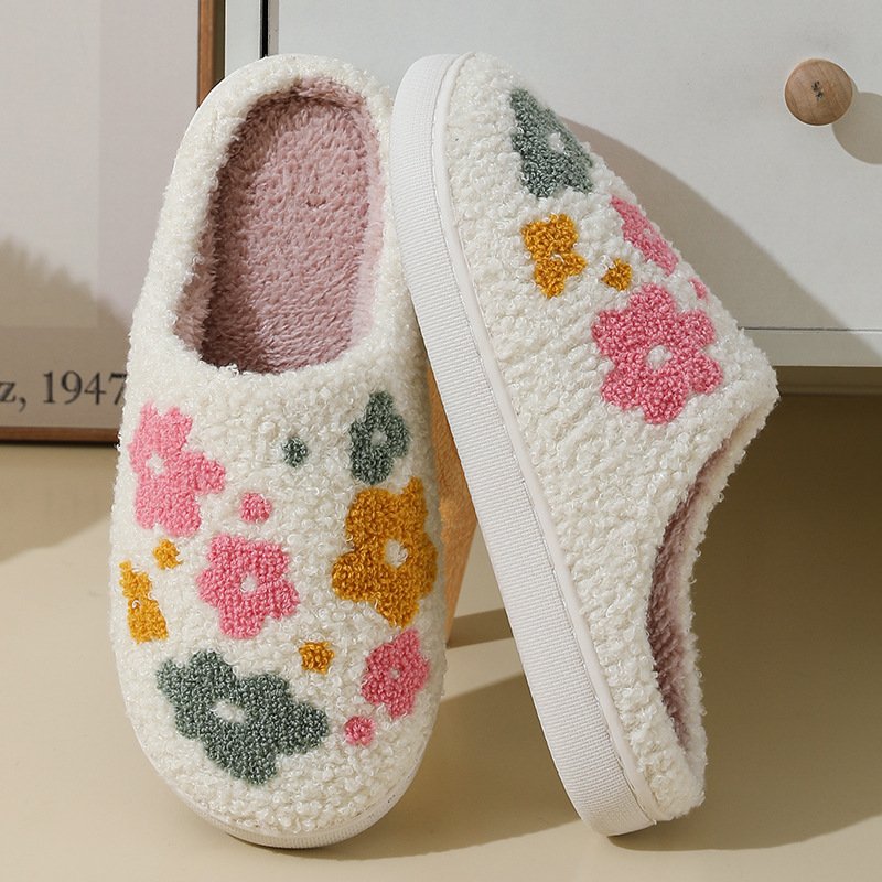 Warm Indoor Comfortable Colorful Flowers Cotton Slippers - Image 2