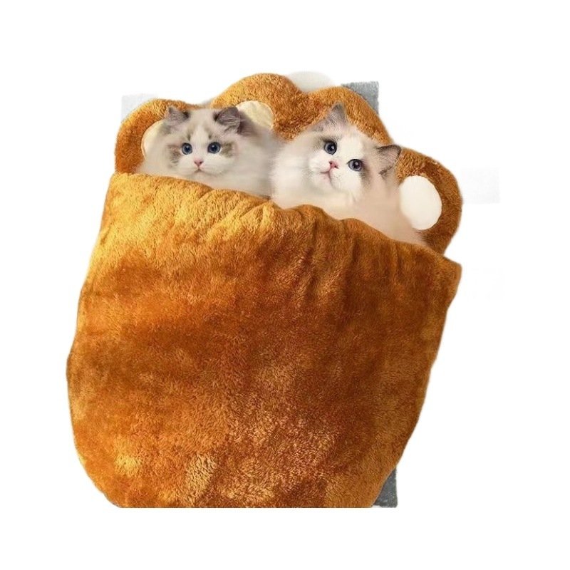 Winter Warm Cute Bear Paw Cat Bed Thickened House Semi-closed Cat Nest Large Space Washed Sleeping Bag Dog Pet Bed Pets Products - Image 5