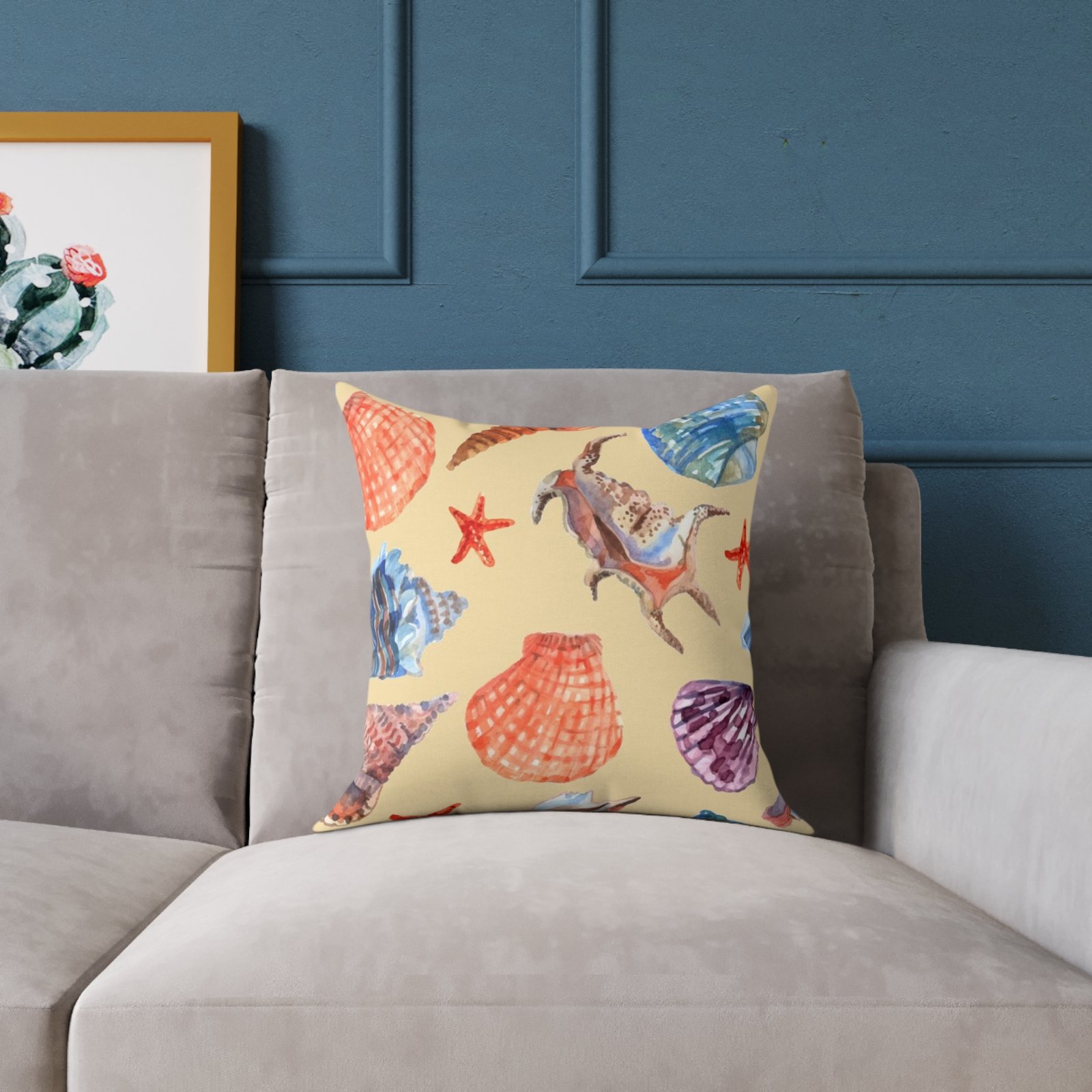 Sea shells Seaside Beach Square Poly Canvas Pillow 08 - Image 3