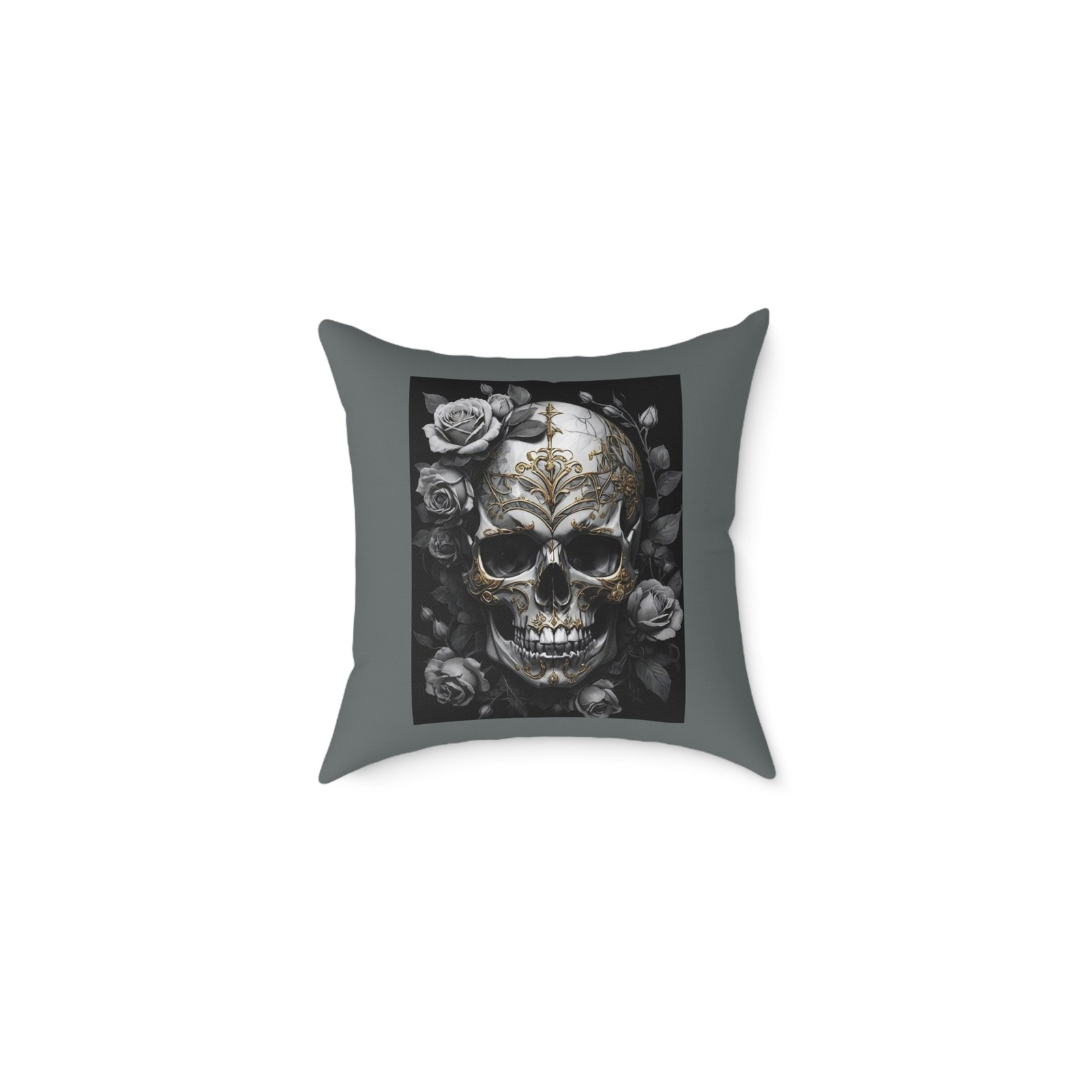 Skull Print Square Poly Canvas Pillow