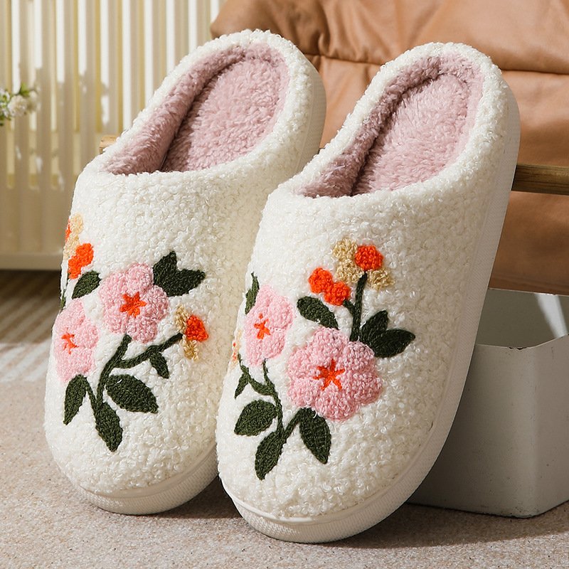 Warm Indoor Comfortable Colorful Flowers Cotton Slippers - Image 8