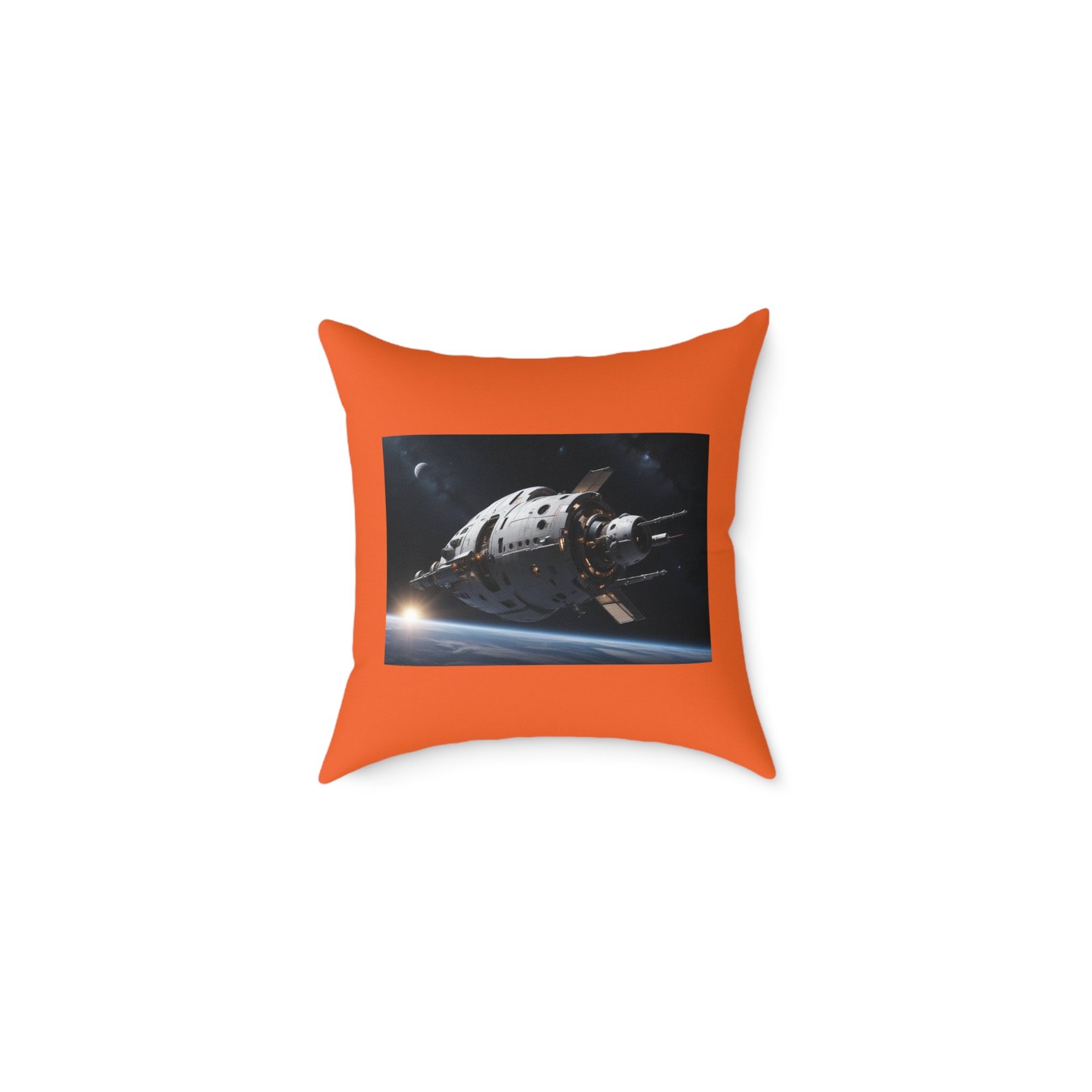 Space Ship Square Poly Canvas Pillow