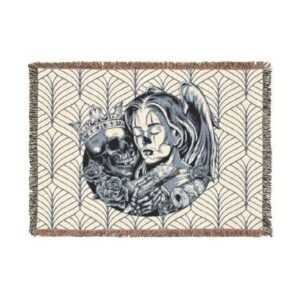 Tattoo Art Woven Blanket | Cozy Home Decor | Gift for Her, Boho Throw Blanket, Modern Accent, Comfy Couch Cover