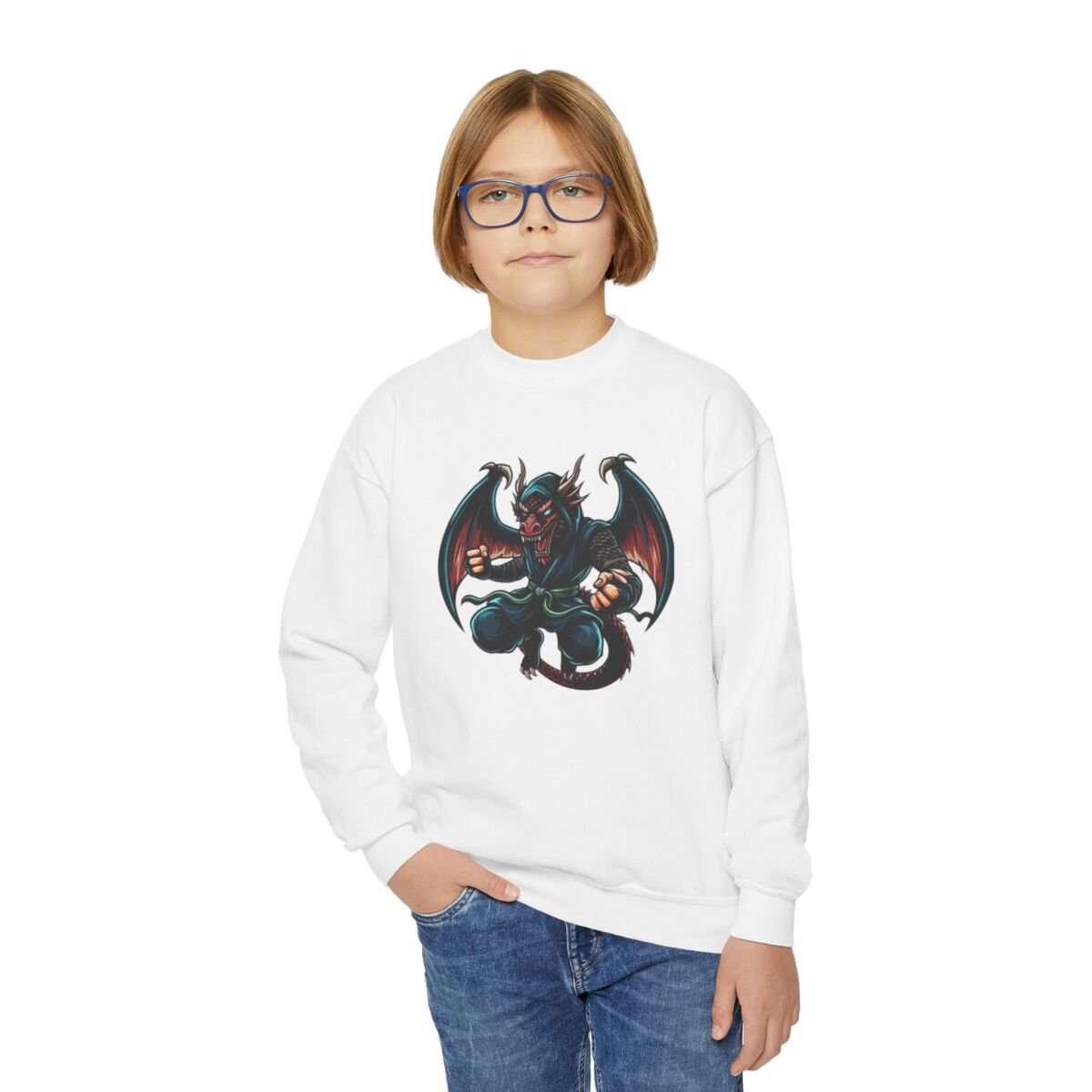 Street Reptile Kids Graphic Crewneck Sweatshirt — Cool Cartoon Lizard in Cap - Image 3