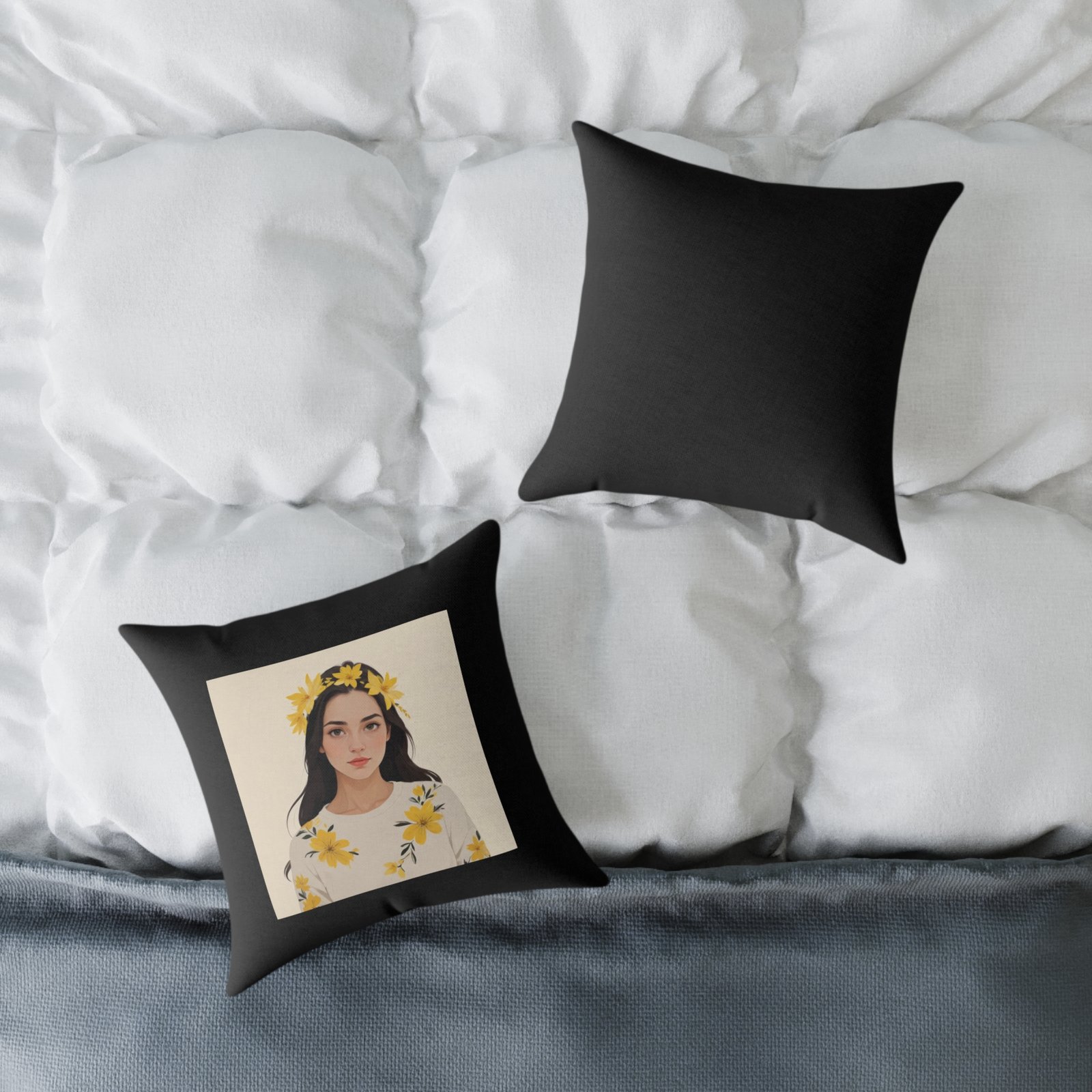 Yellow Flowers Poly Canvas Pillow - Image 4