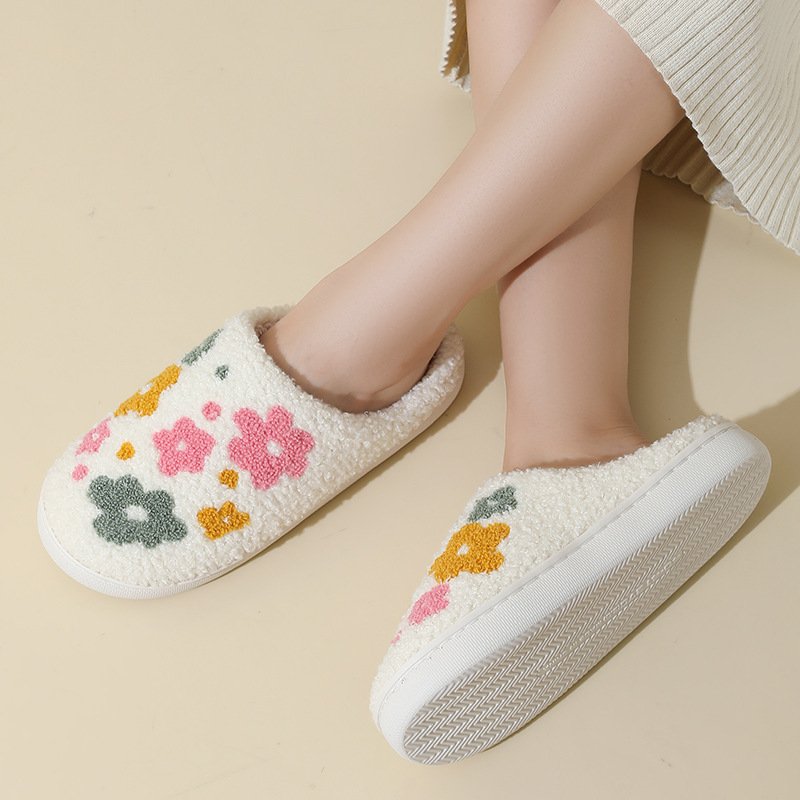Warm Indoor Comfortable Colorful Flowers Cotton Slippers - Image 4