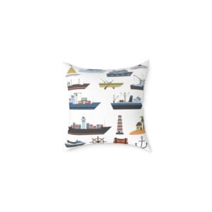 Square Pillow Ships Boats Yachts Sea Sailing Vessels Nautical Decor