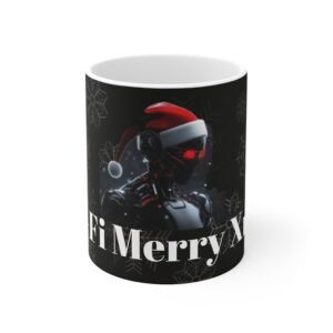 Sci-Fi Merry Christmas Seasons Greetings Coffee Mug, Holiday Gift, Unique Ceramic Cup, Merry Xmas Mug, Retro Science Fiction Style