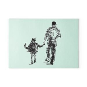 Father And Child Glass Cutting Board - Unique Kitchen Decor, Perfect Gift for Chefs, Home Cooks, and Housewarmings, Ideal for Birthdays or Holidays