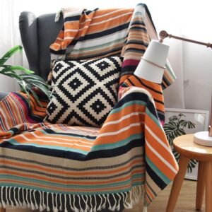 Indian color striped tassel blanket