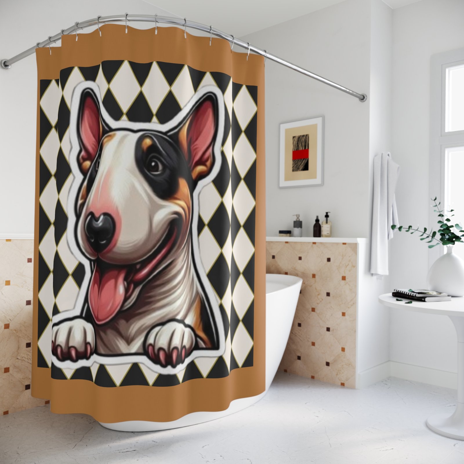 English Bull Terrier Shower Curtain | Cozy Pet Decor, Dog Lover Gift, Rustic Bathroom Accessory, Home Decoration - Image 4
