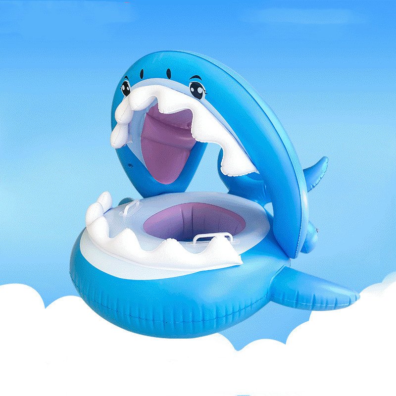 Inflatable Swimming Ring For Kids With Awning Shark Seat Ring Baby Float For Swimming Pool Toys Seat Removable Water Ring - Image 4