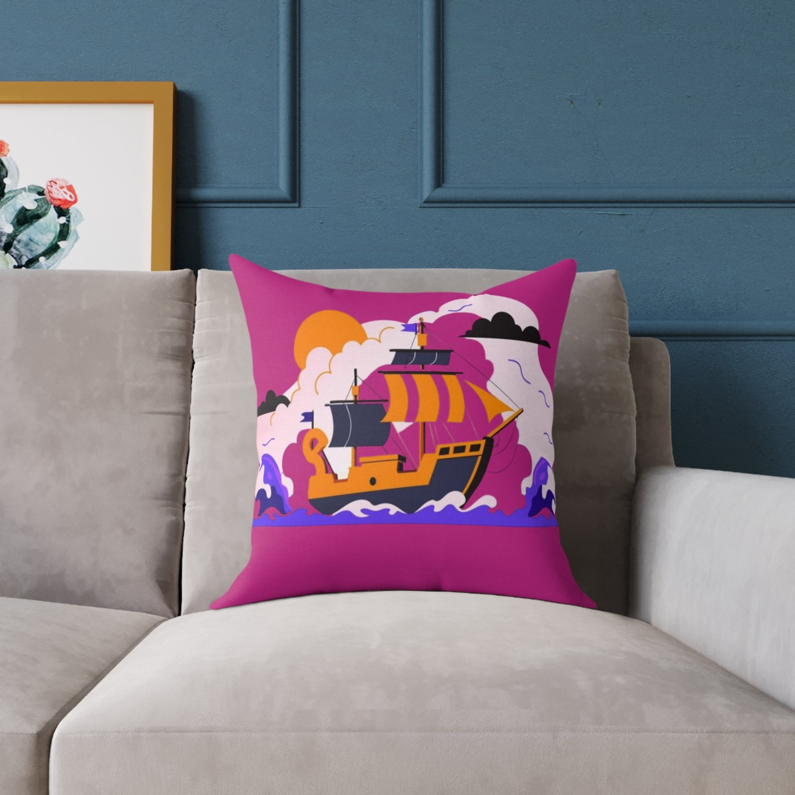 Square Pillow Ships Boats Yachts Sea Sailing Vessels Nautical Decor - Image 7