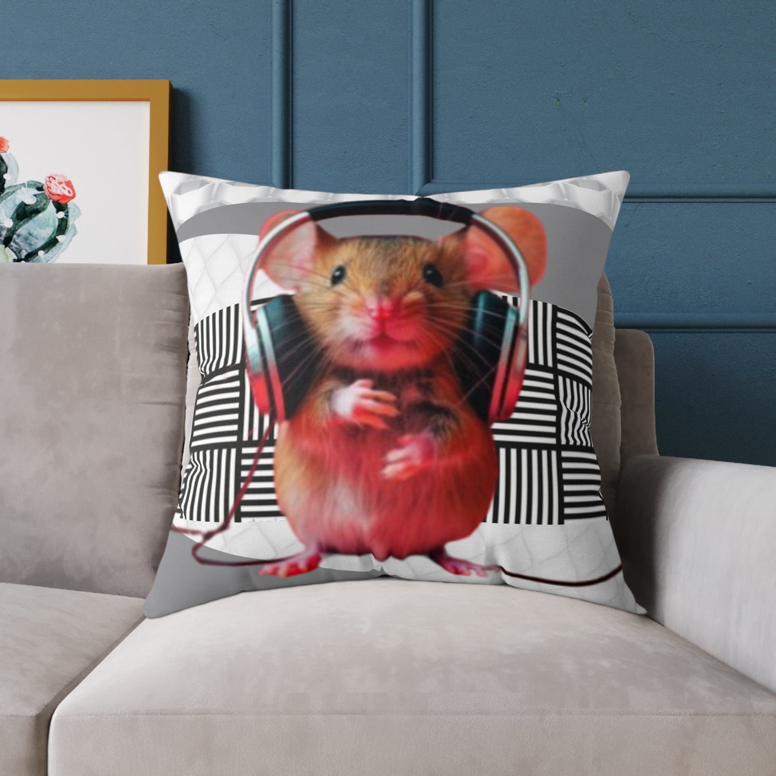 Music Dj Animal Headphones Square Poly Canvas Pillow 08 - Image 19
