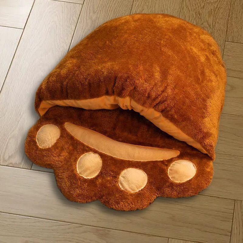 Winter Warm Cute Bear Paw Cat Bed Thickened House Semi-closed Cat Nest Large Space Washed Sleeping Bag Dog Pet Bed Pets Products - Image 4