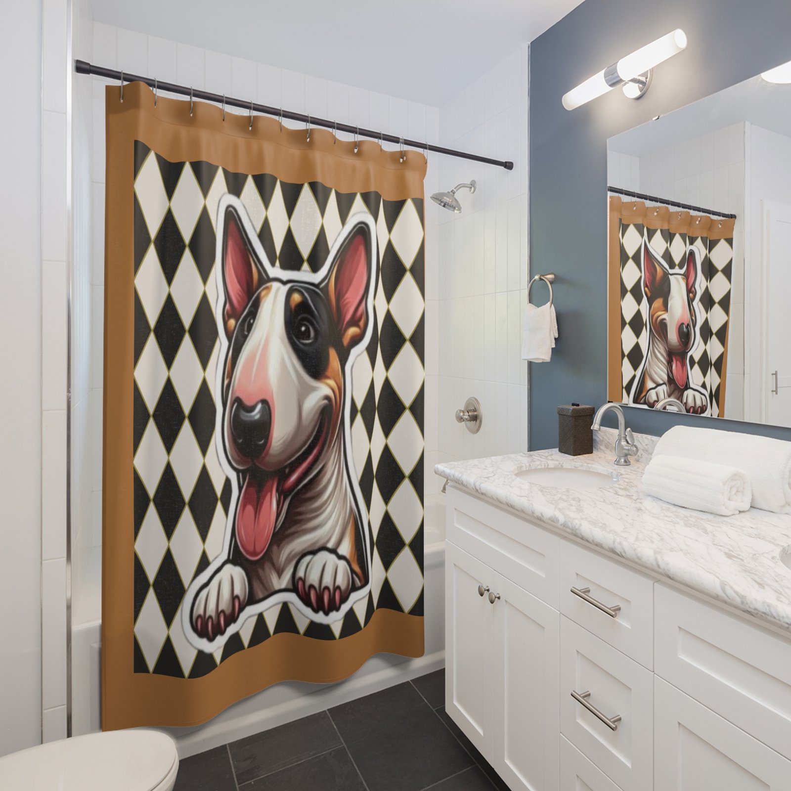 English Bull Terrier Shower Curtain | Cozy Pet Decor, Dog Lover Gift, Rustic Bathroom Accessory, Home Decoration - Image 3