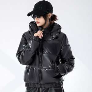Glossy Hooded Cotton-padded Coat Short Winter Women's Coat Coat Bread Coat Cotton-padded Coat