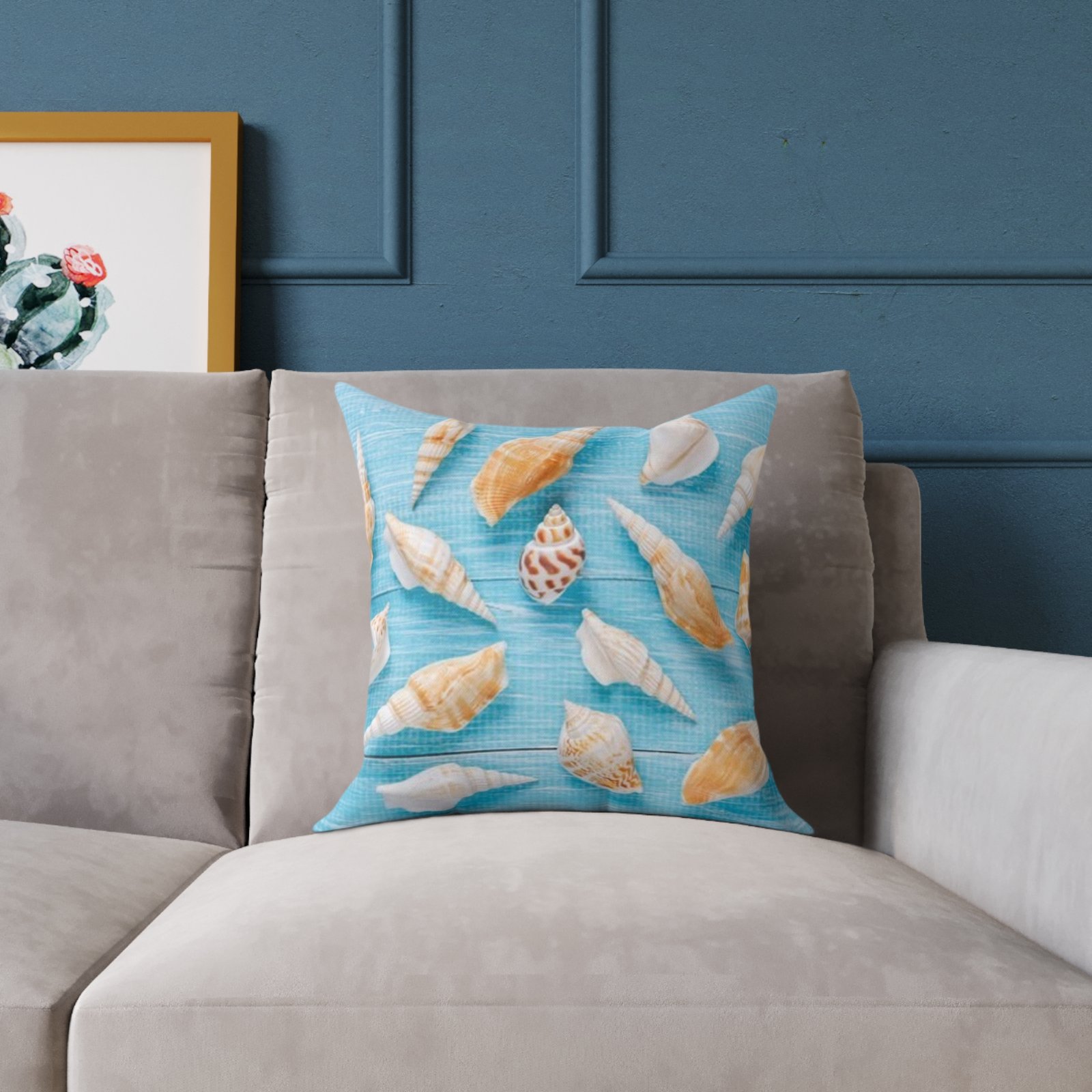 Sea shells Seaside Beach Square Poly Canvas Pillow 08 - Image 3