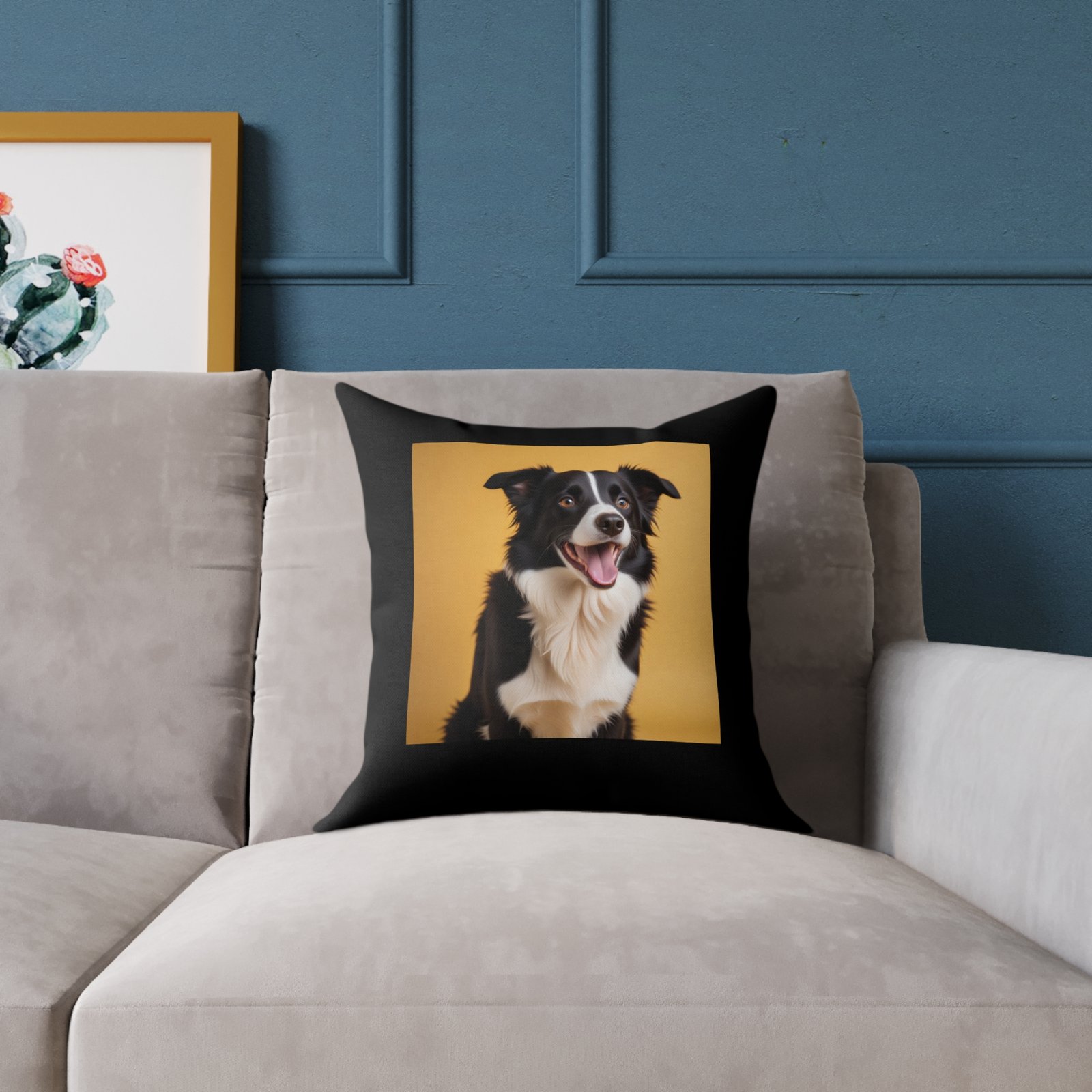 Border Collie Dog Pet Puppy Cushion .Square Poly Canvas Pillow 08 - Image 3