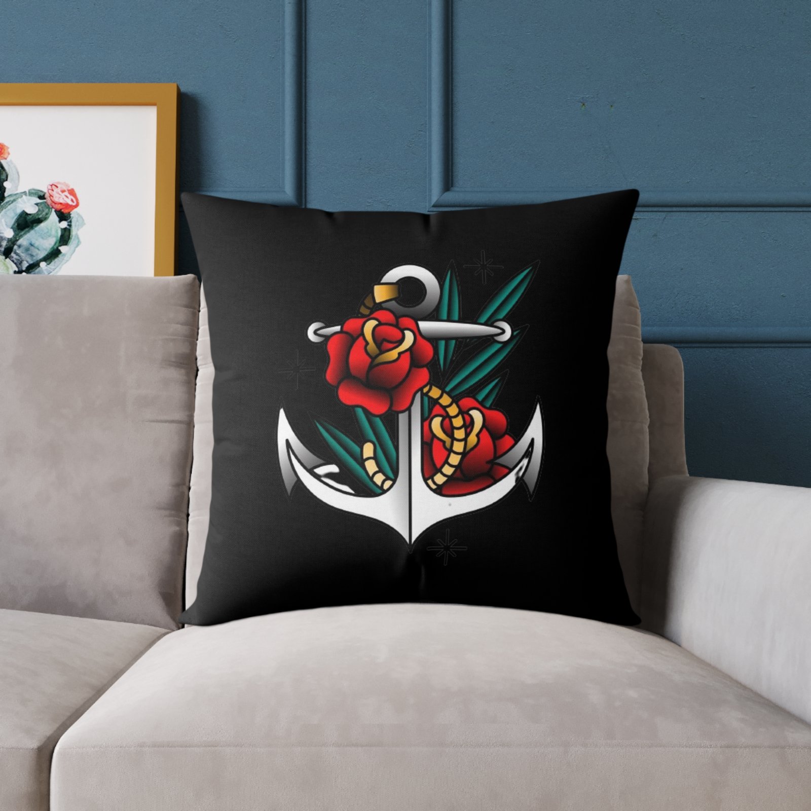 Anchor Roses Square Poly Canvas Pillow - Image 15