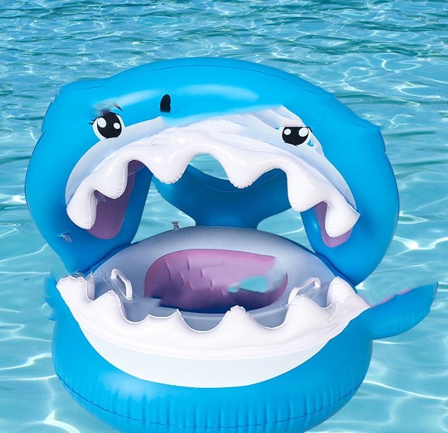 Inflatable Swimming Ring For Kids With Awning Shark Seat Ring Baby Float For Swimming Pool Toys Seat Removable Water Ring - Image 8