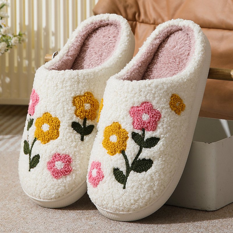 Warm Indoor Comfortable Colorful Flowers Cotton Slippers - Image 9