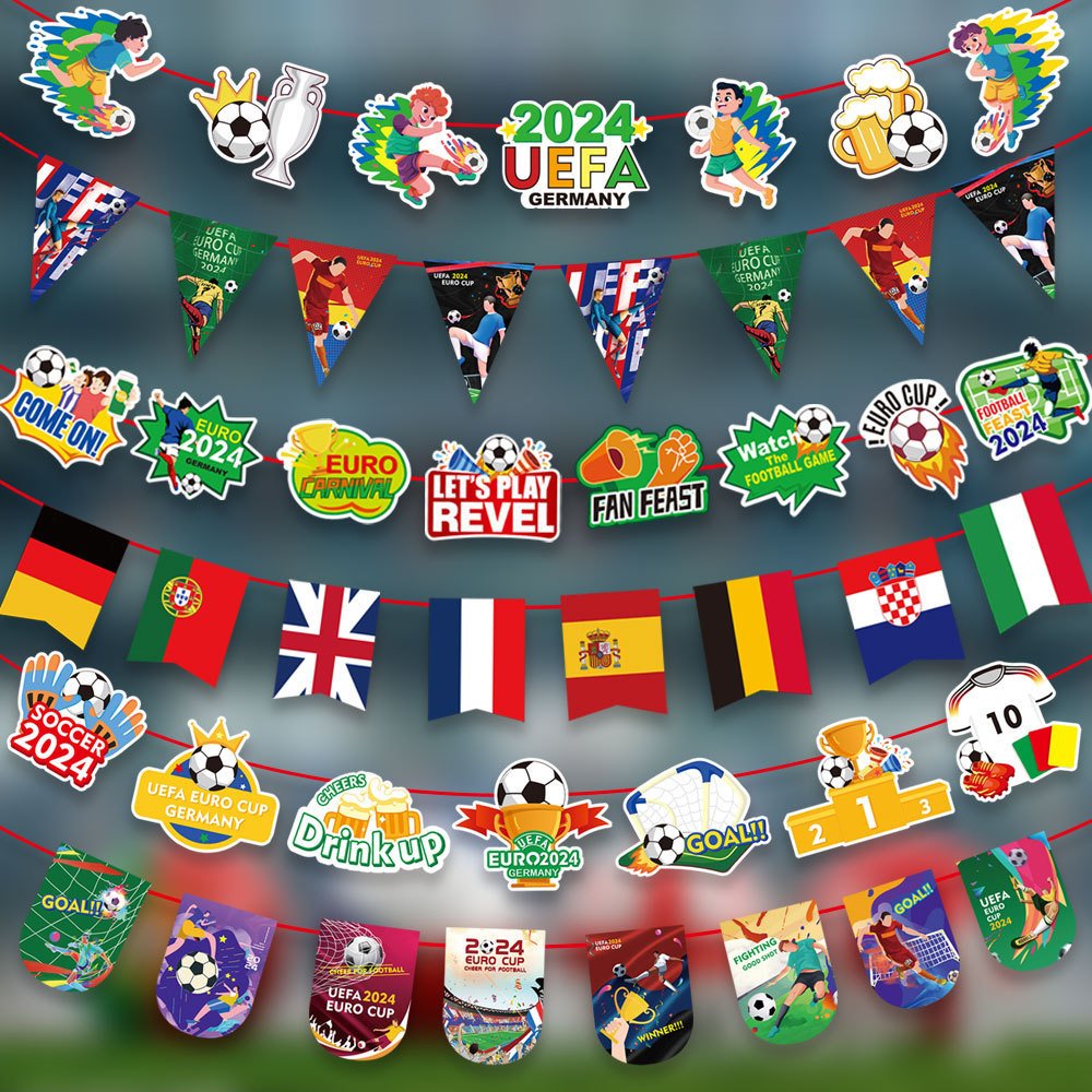 2024 European Cup Football Hanging Flag Club Football Party Decoration String Flags