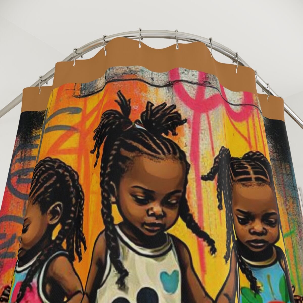 Shower Curtains - Cartoon Ethnic Graffiti Art - Image 2