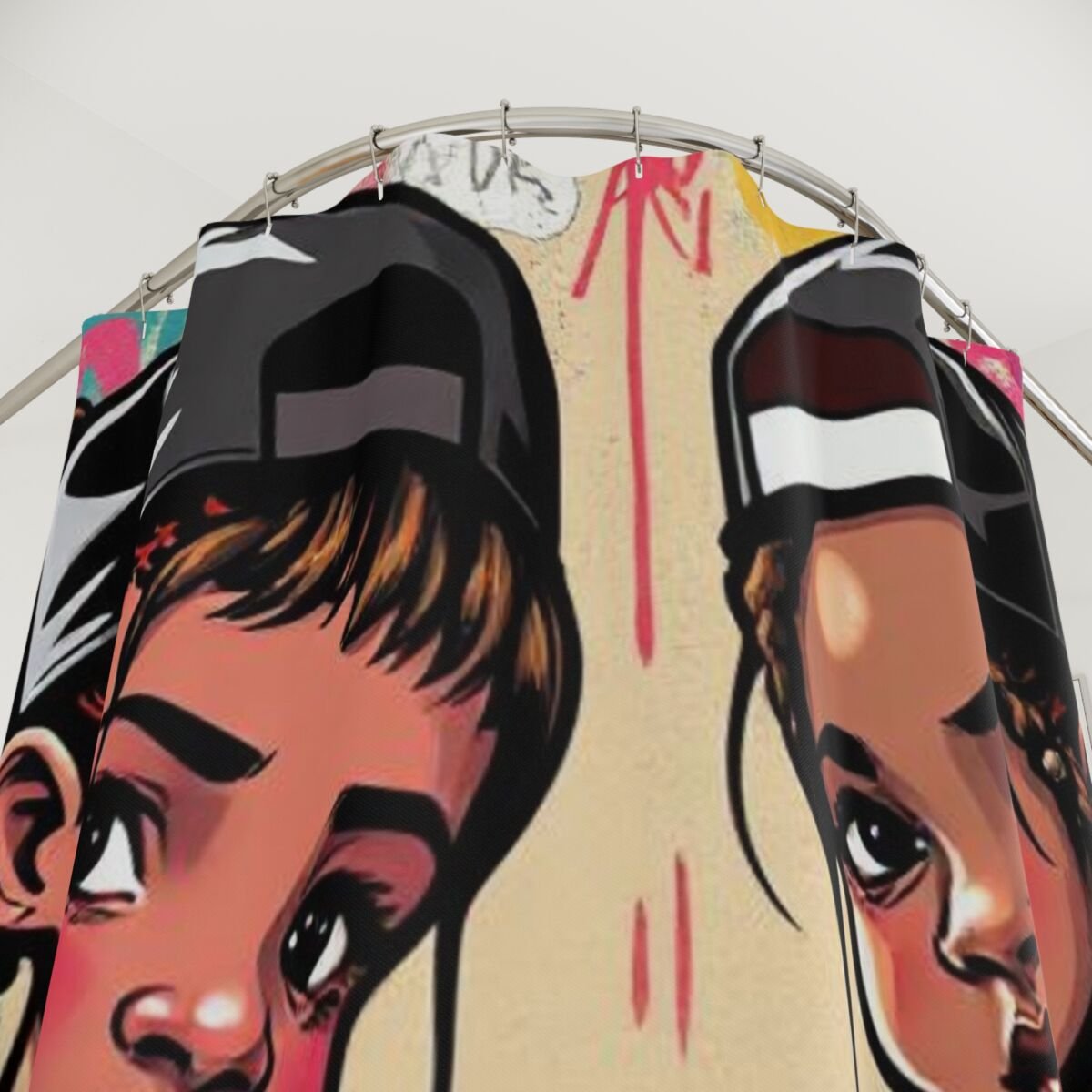 Shower Curtains - Cartoon Ethnic Graffiti Art - Image 2