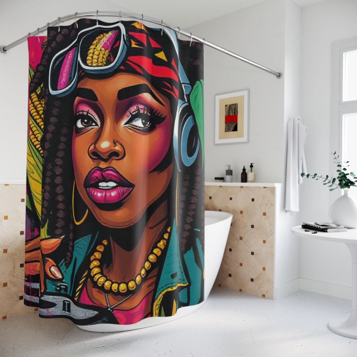 Shower Curtains - Cartoon Ethnic Graffiti Art - Image 4